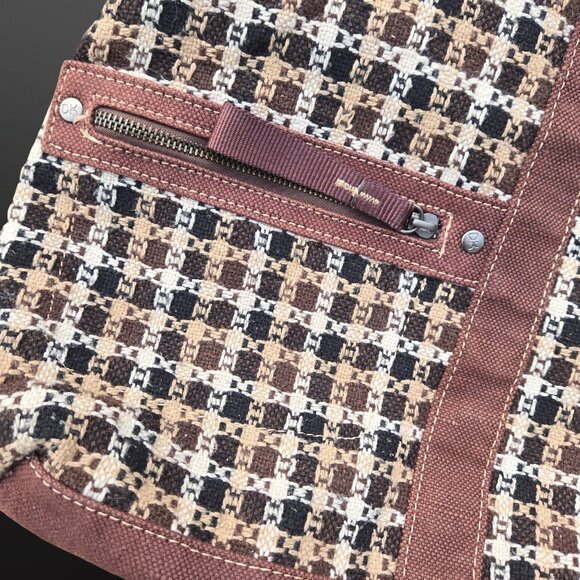 Y2K Brown Tweed Shoulder Bag Large Canvas Academia Fall Autumn Downtown Girl - Picture 10 of 13